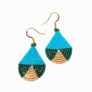 Teal & Gold Handmade, Beaded Earrings 14k Plated